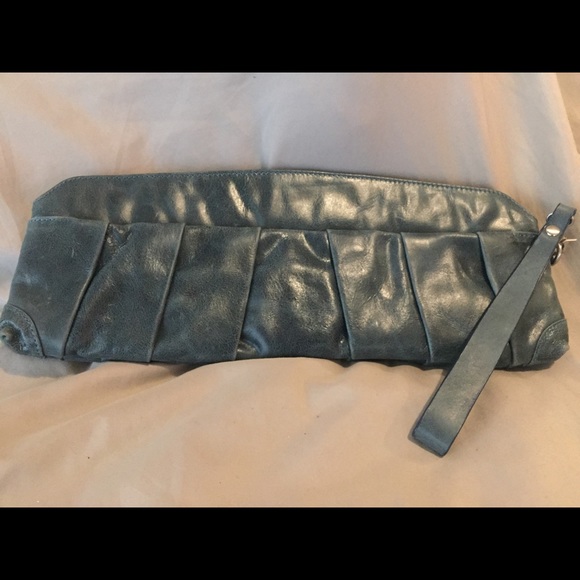 YL teal leather clutch, wristlet - Picture 3 of 6